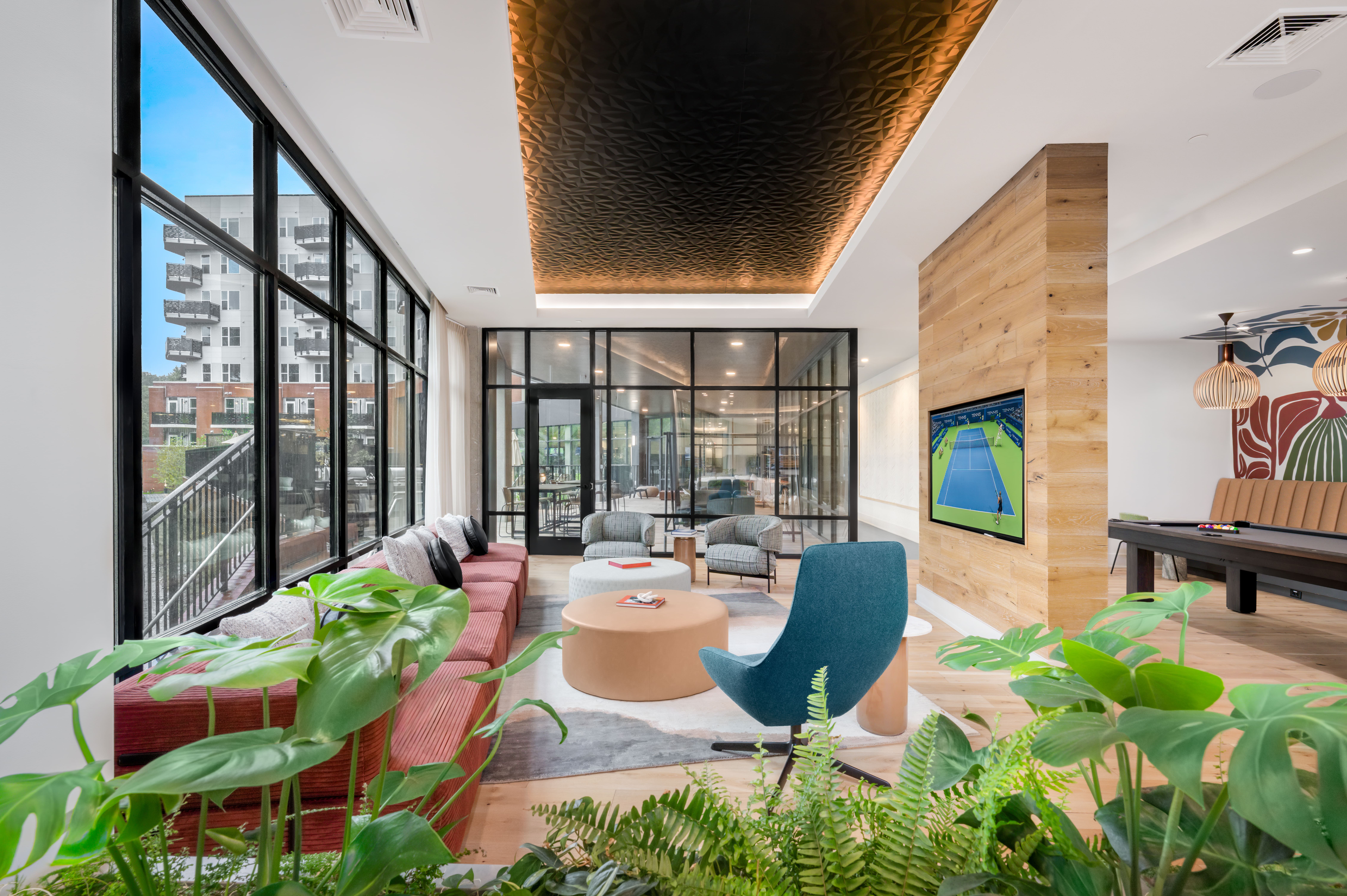 club room, pool table, seating