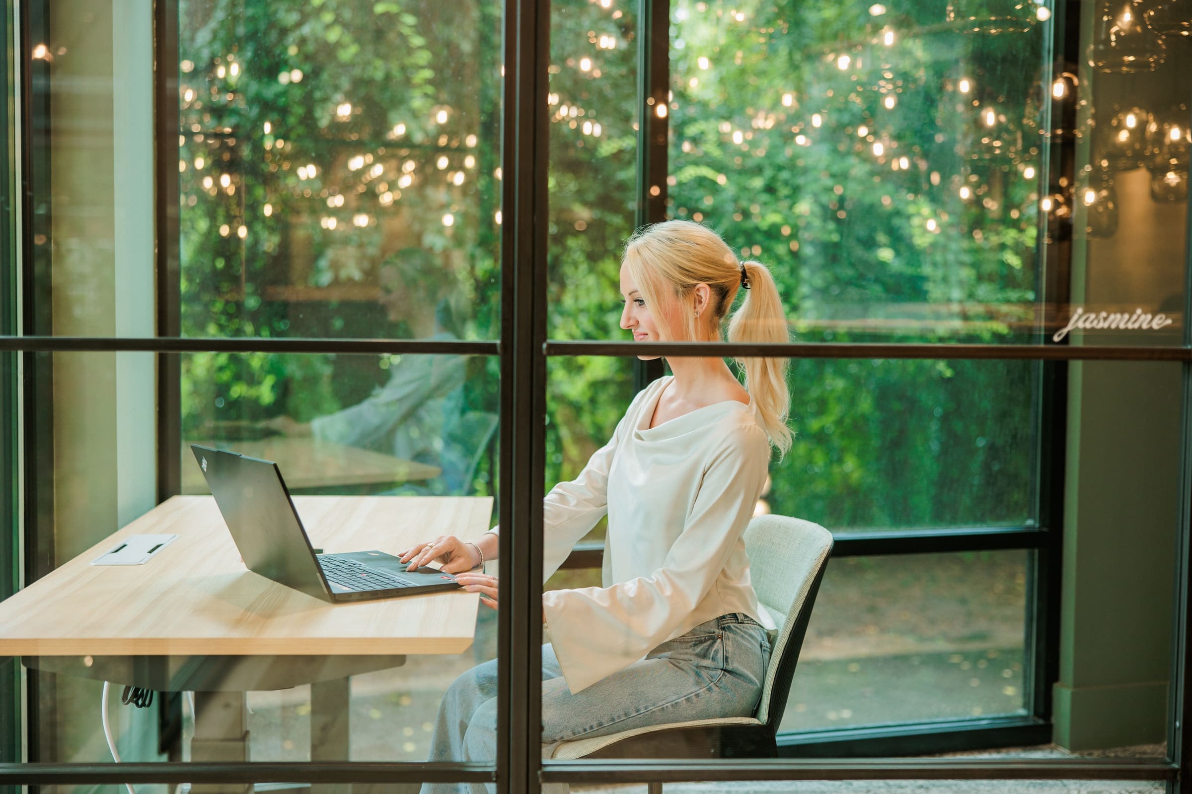 woman working in private co working space